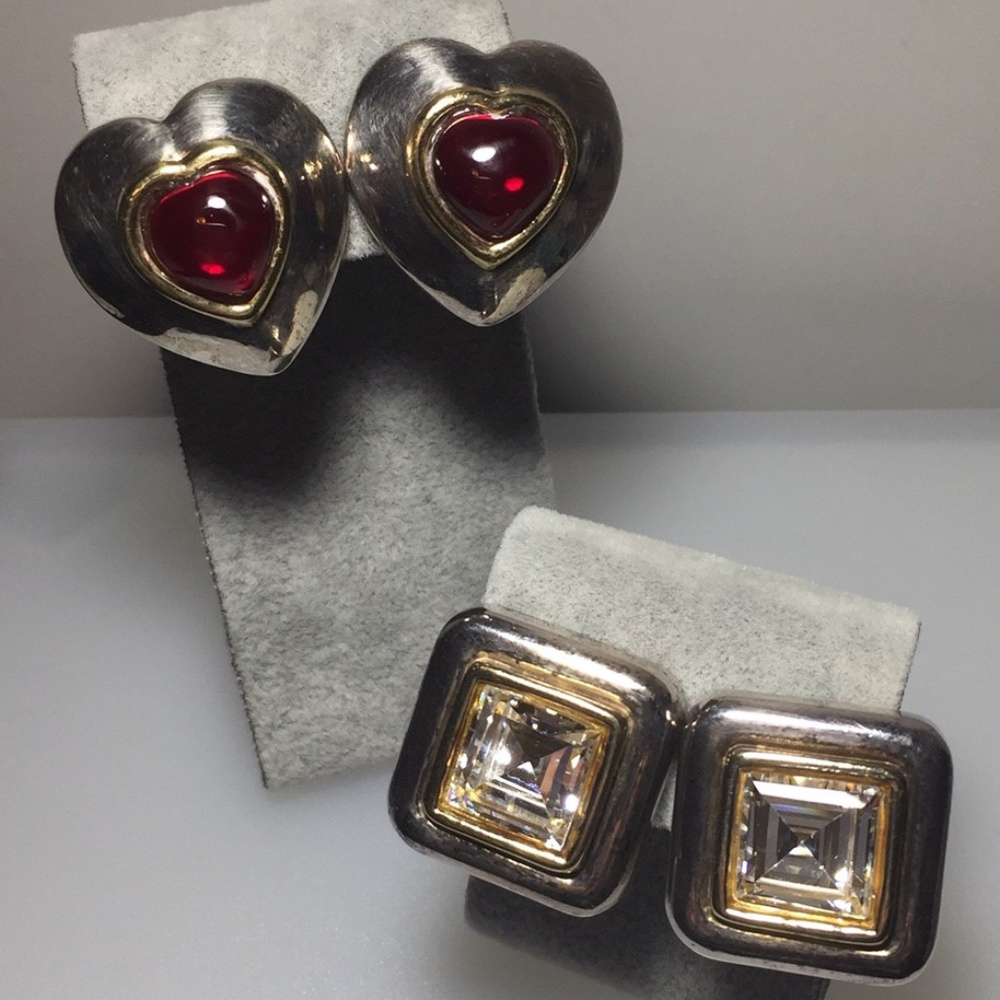 Signed Simon Seabbag Clip-on Earrings